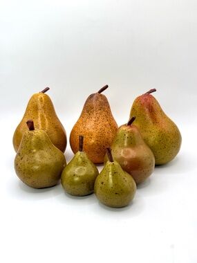 Decorative Realistic Pear Set, 7pc 4” to 2”, Fall Thanksgiving Faux Fruit Decor